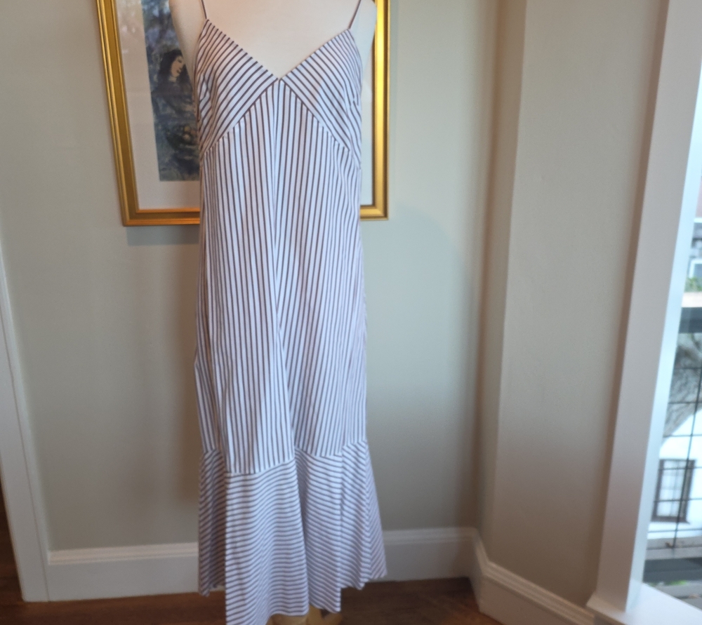 Club Monaco White and Navy Striped Spaghetti-Strap Maxi Slip Dress